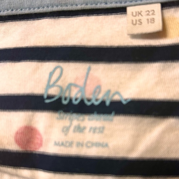 Boden White Striped Long Sleeve Tee with Multicolor Polka Dots Sz 18 - Picture 5 of 5